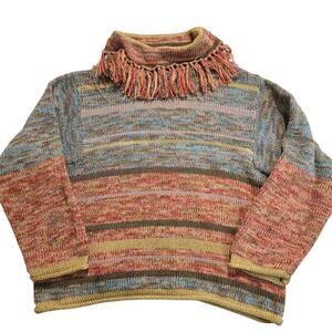Vtg FIA Italia Women's Handloomed Cropped Sweater Fringe Neck Sz XL Cottagecore